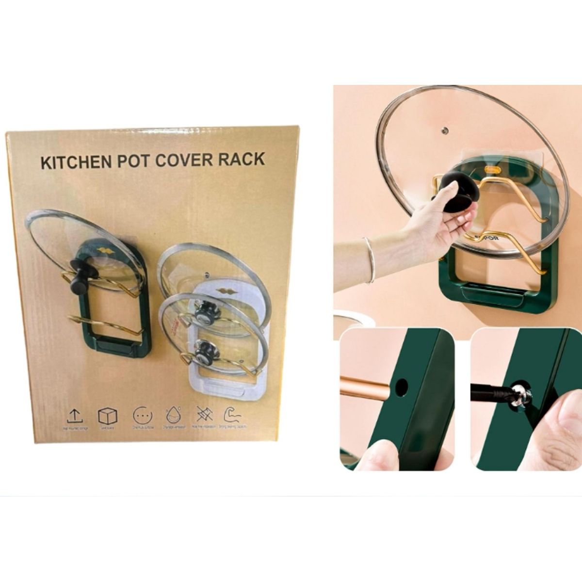 GENERICO - Rack Organizador De Ollas Para Pared Negro