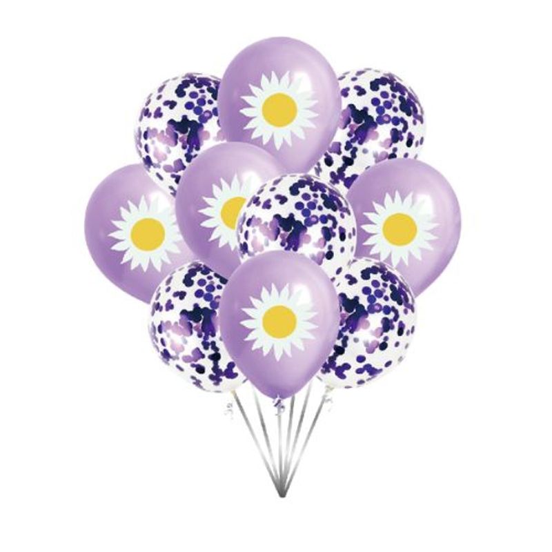 GENERICO - Globos Con Dibujo Flores Color Morado 10 Unidades