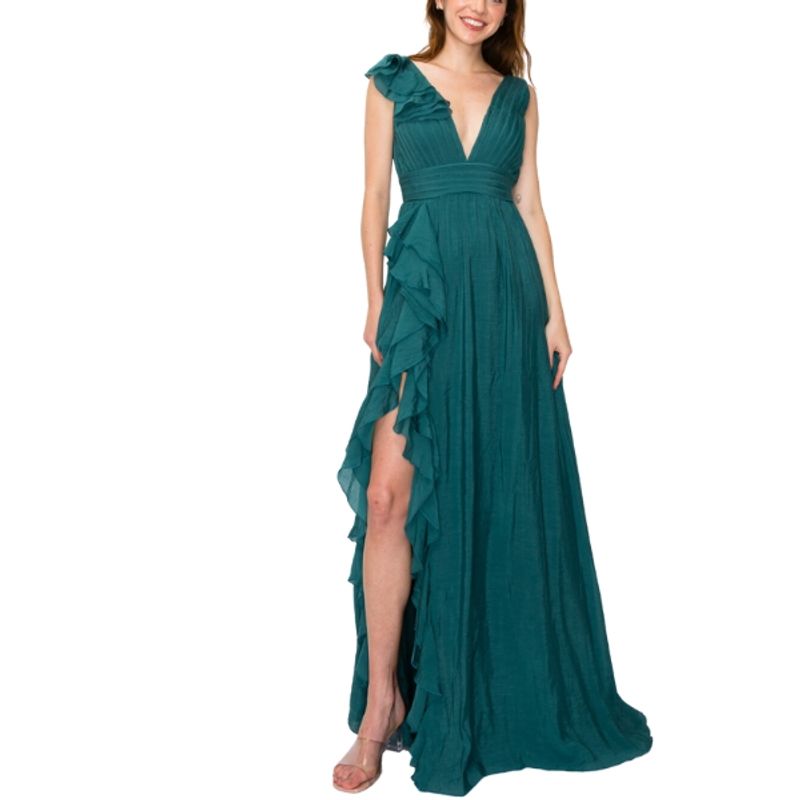 CAPRICHOSA - Maxi Vestido Verde con vuelos