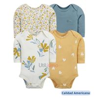 Pack 4 Bodys Niña Manga Larga Corazones y Flores 100% Algodón