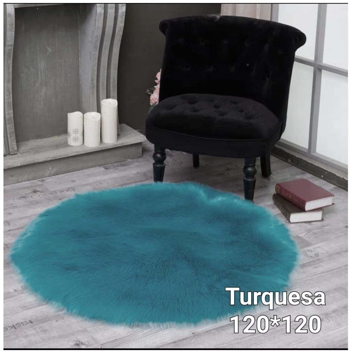 GENERICO - alfombra redonda pelo de oveja largo 120x120