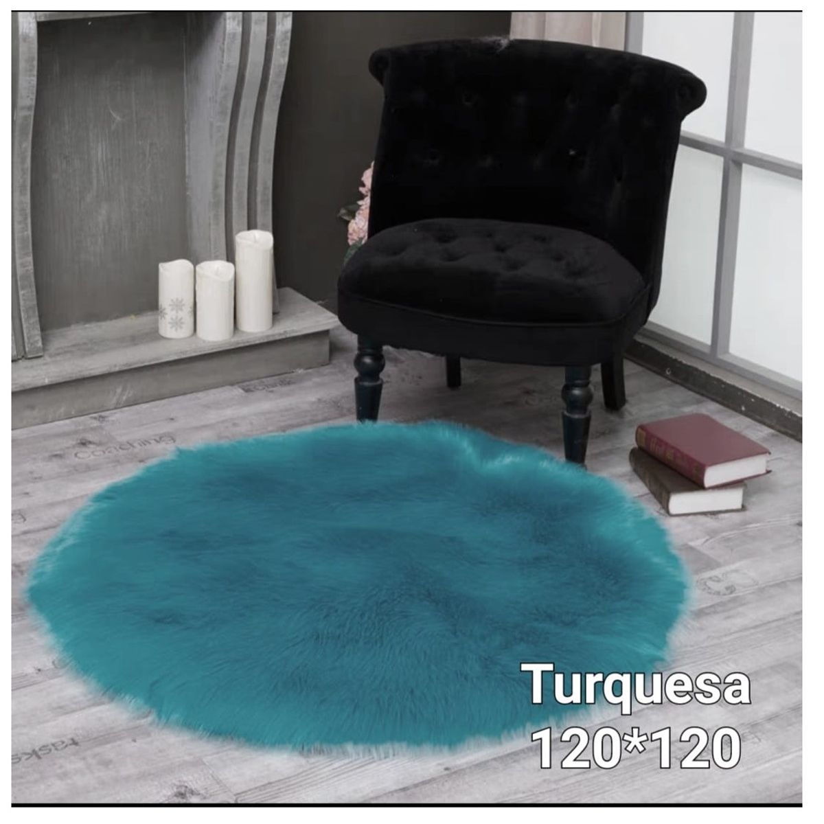 GENERICO - alfombra redonda pelo de oveja largo 120x120