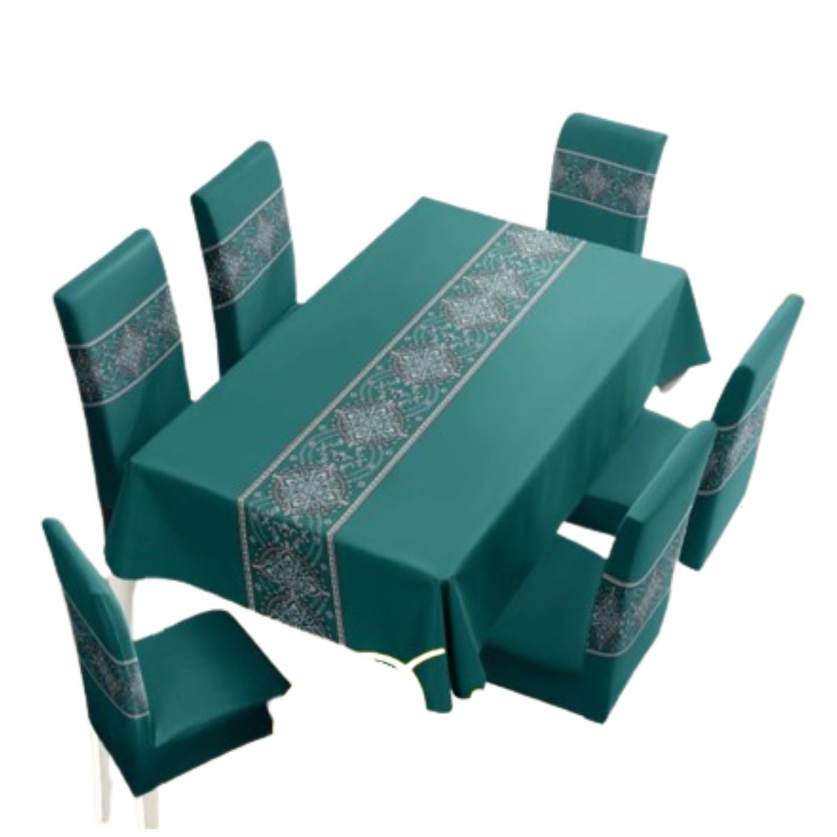 DIANA - Mantel Con Fundas De Sillas 7 Piezas 220x150 ESTAMPAD VERDE