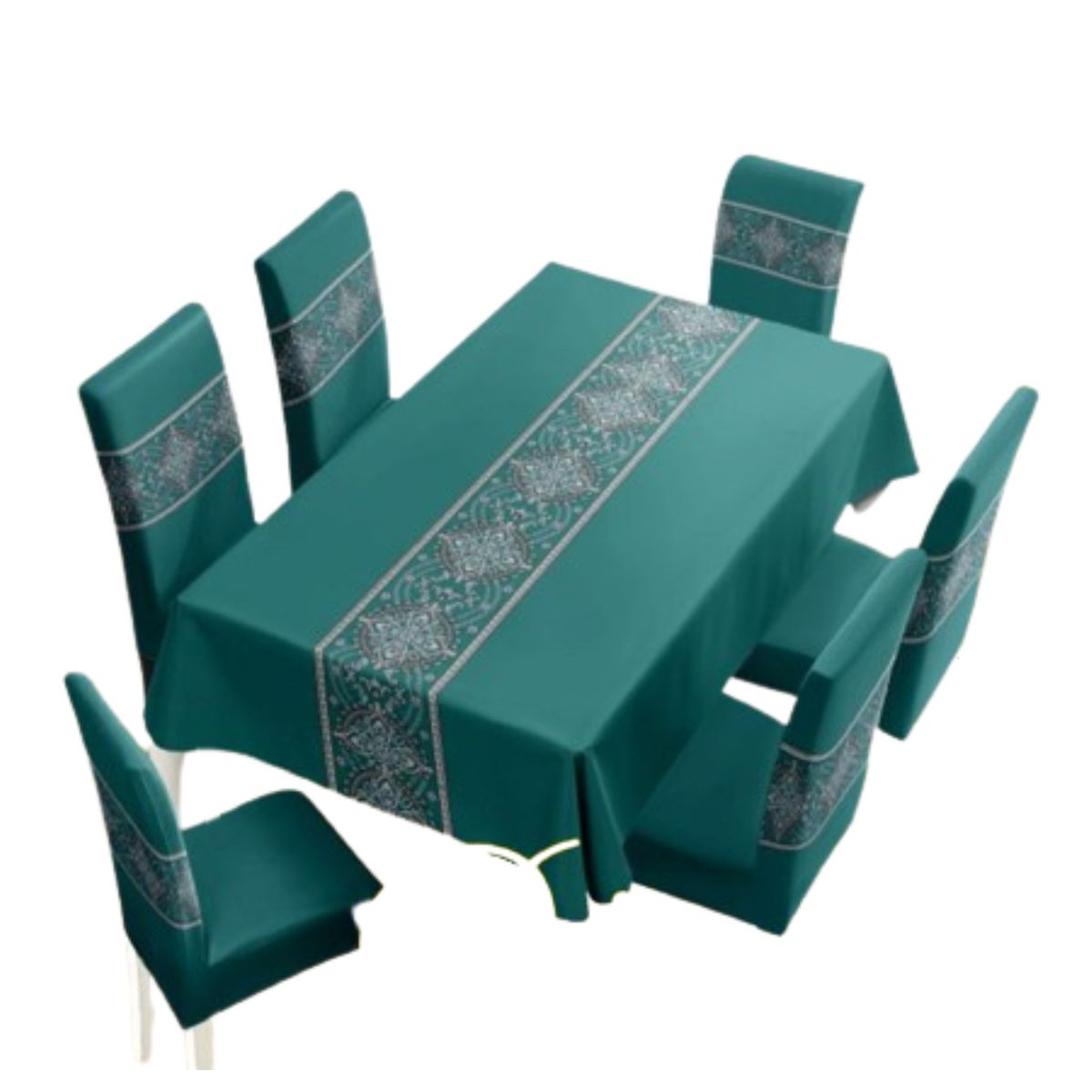 DIANA - Mantel Con Fundas De Sillas 7 Piezas 220x150 ESTAMPAD VERDE