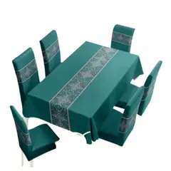 DIANA - Mantel Con Fundas De Sillas 7 Piezas 220x150 ESTAMPAD VERDE