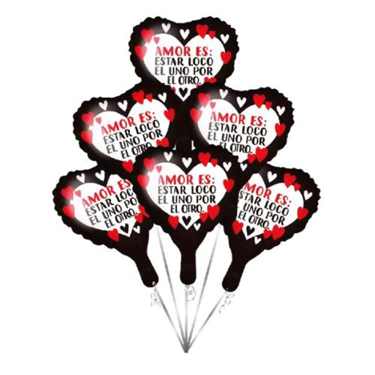 GENERICO - Globos Latex Negro Corazon 6 Unidades 25X25 Cm