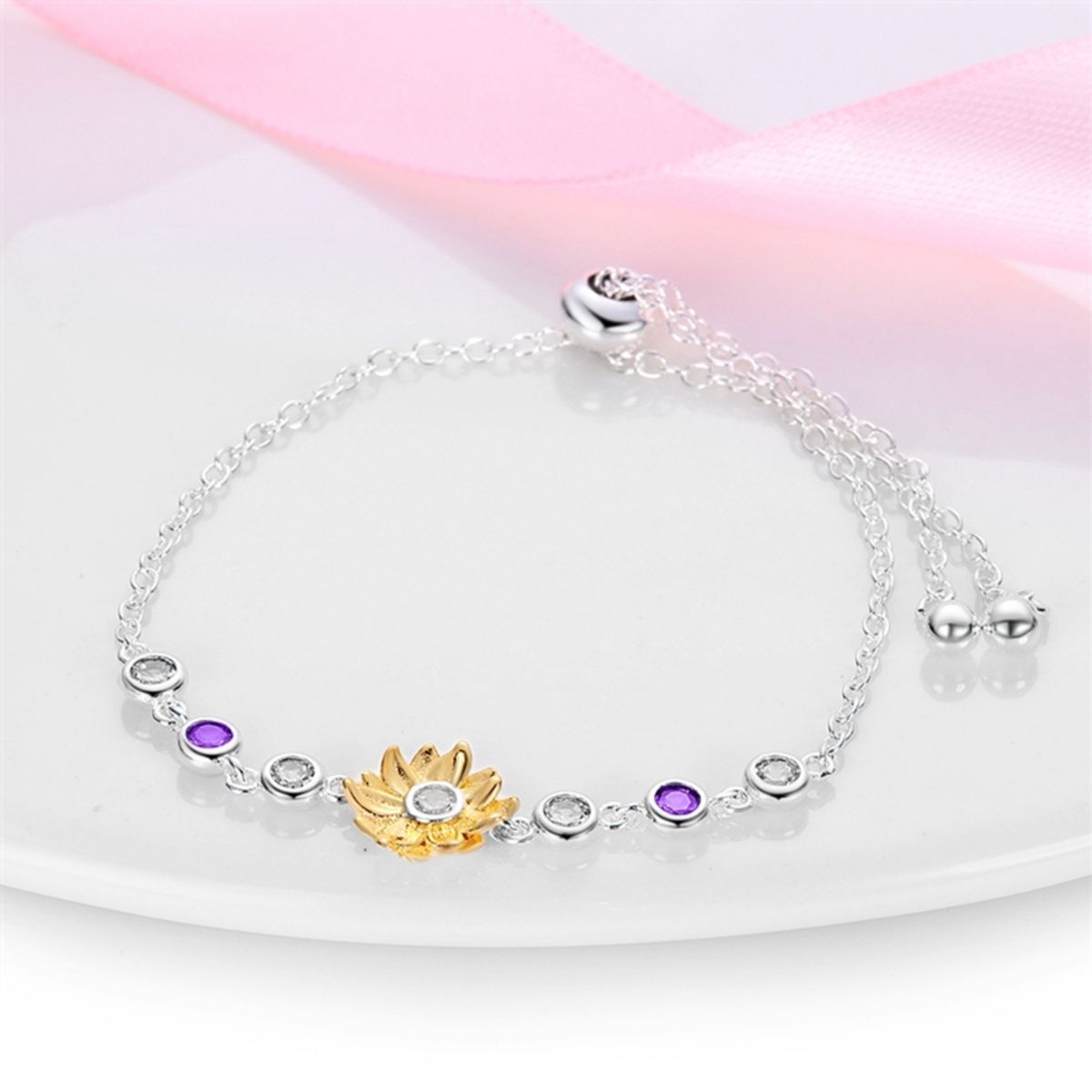 GENERICO - Pulsera girasol amatista plata 925 mujer regalo joya