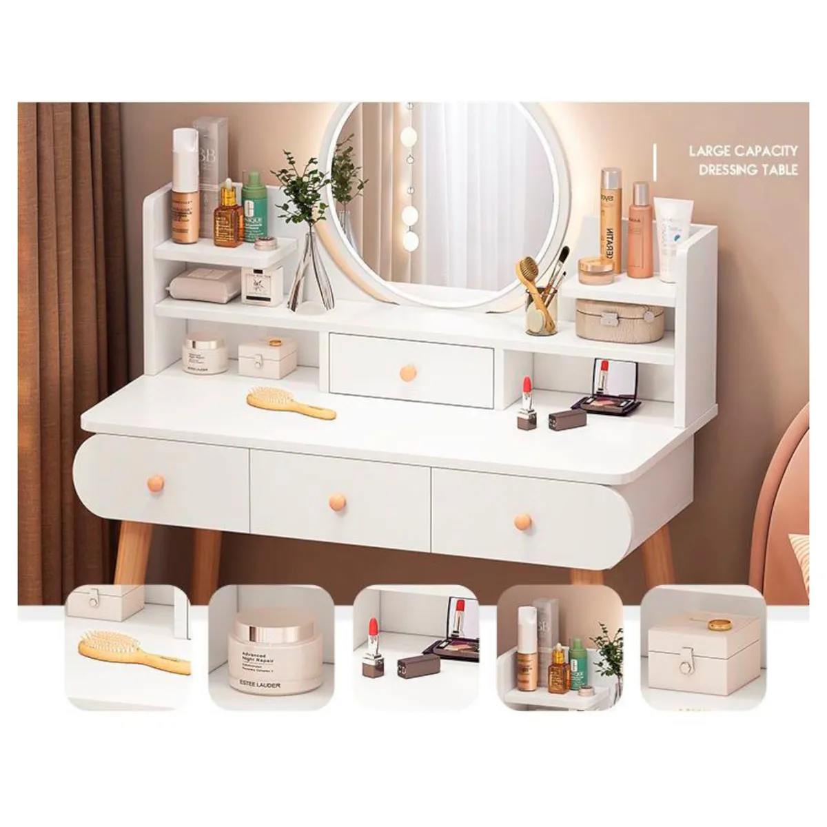 GENERICO - Tocador 4 cajones, espejo con iluminación led y repisa