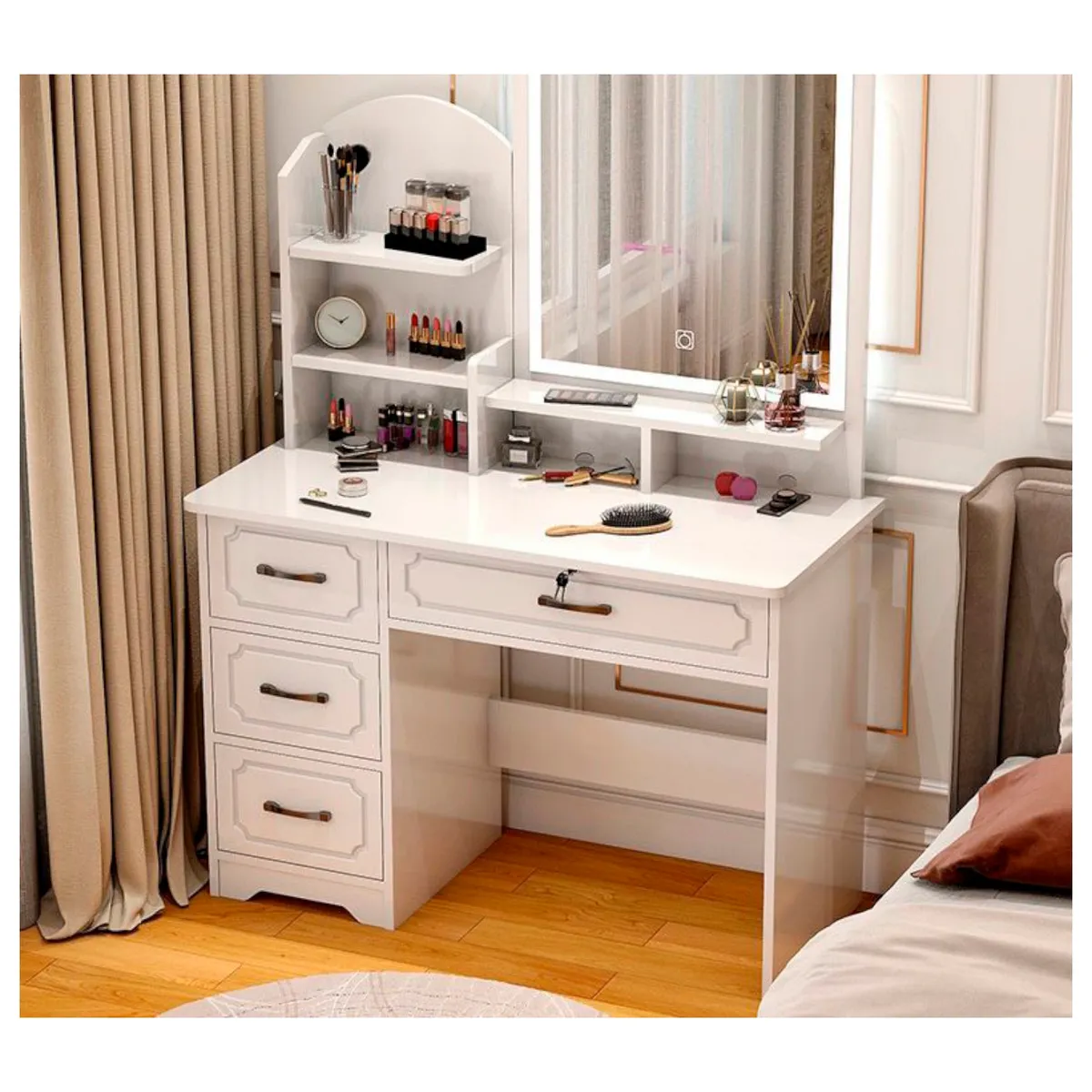IDEEHOUSE - Tocador 4 cajones, espejo con iluminación led y repisa