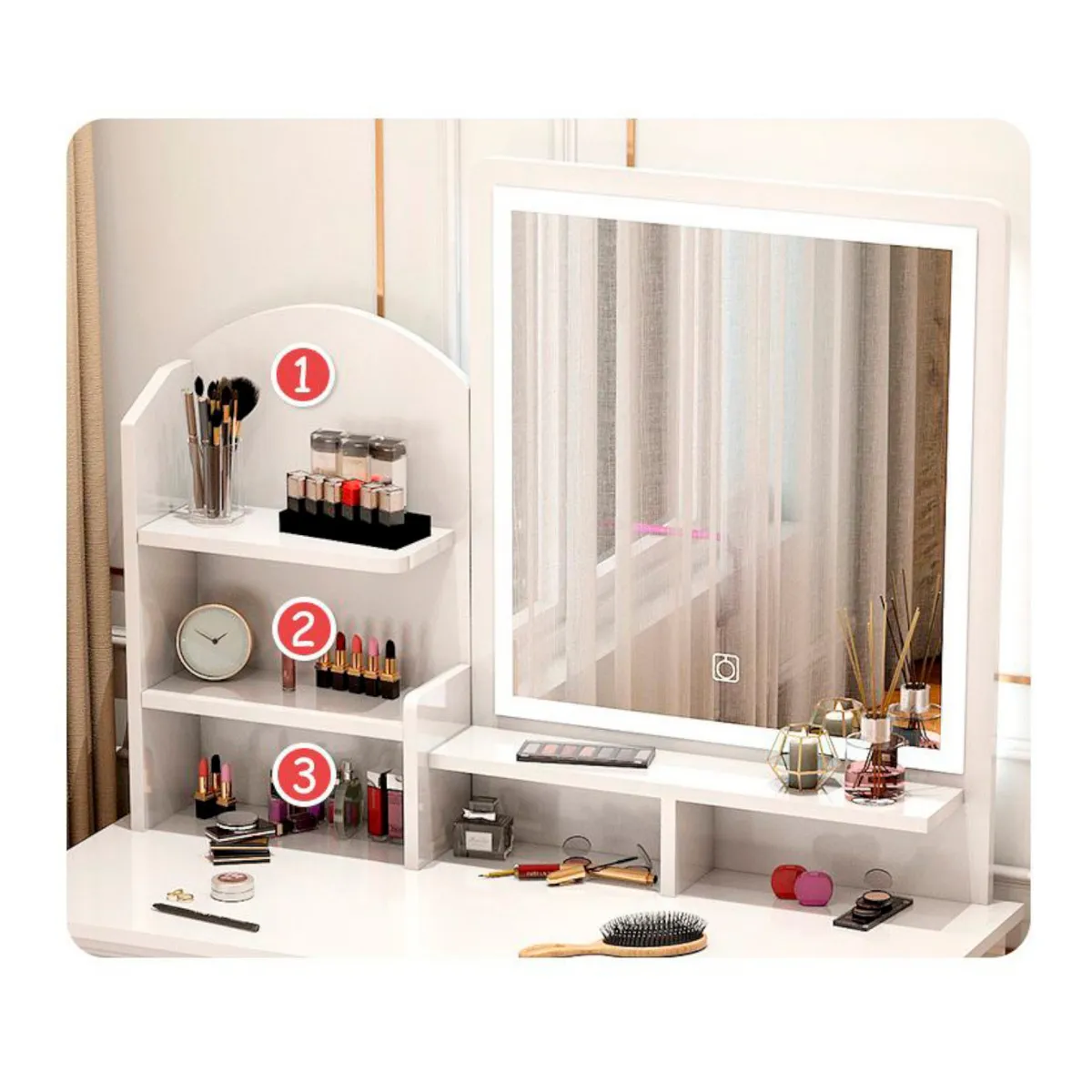 IDEEHOUSE - Tocador 4 cajones, espejo con iluminación led y repisa