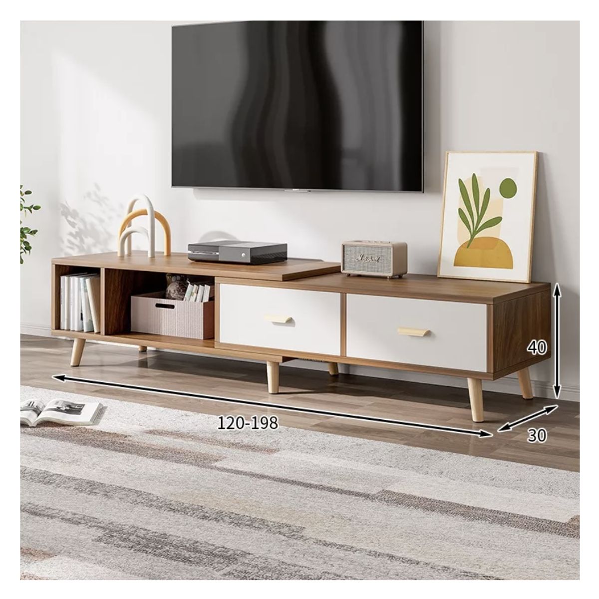 HOMER DESIGN - Rack Tv Ancho Extendible 120-198cm 2 Tiras Vanguardia Homer