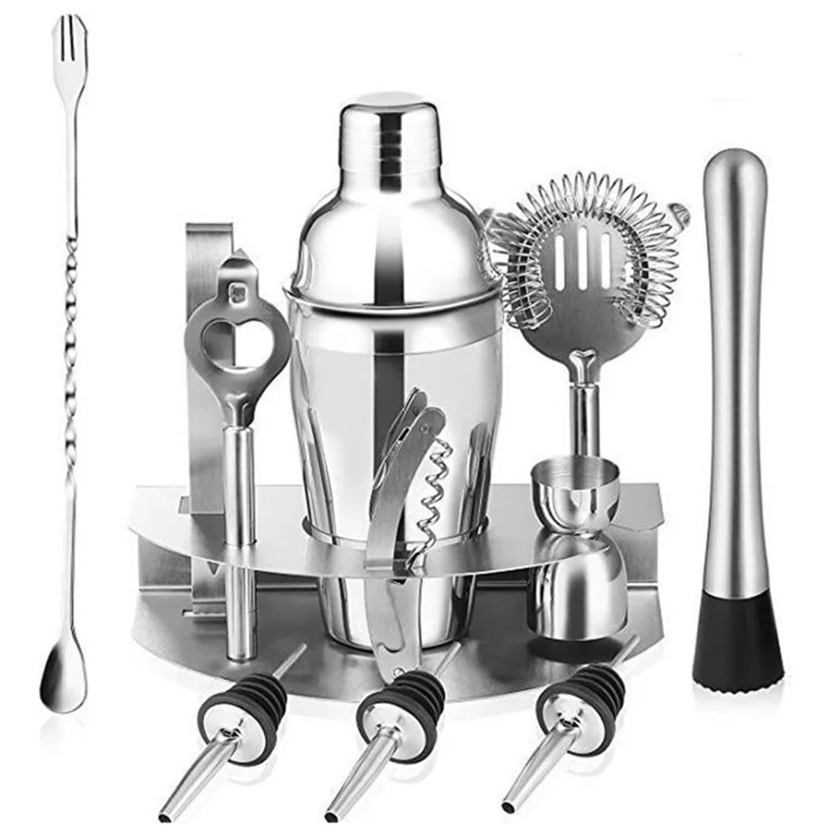 GENERICO - Set 12 Piezas Coctelería Bartender Tragos Acero Inoxidable