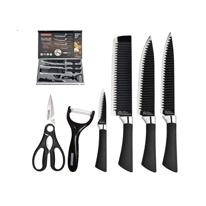 GENERICO - Kit Set De Cuchillos Juego Cocina Mango Antirresbalante Negro