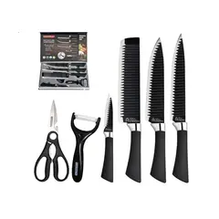 GENERICO - Kit Set De Cuchillos Juego Cocina Mango Antirresbalante Negro
