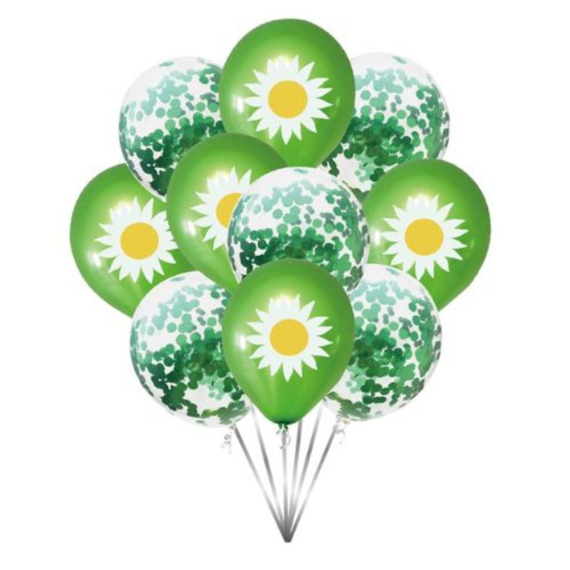 GENERICO - Globos Con Dibujo Flores Color Verde 10 Unidades