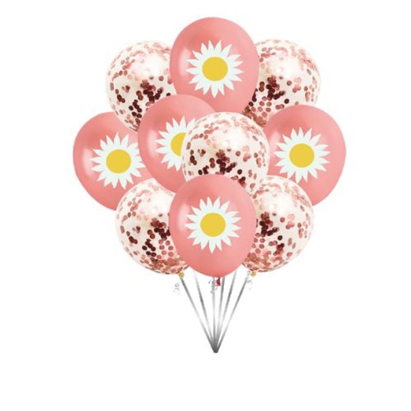 GENERICO - Globos Con Dibujo Flores Color Rosa 10 Unidades