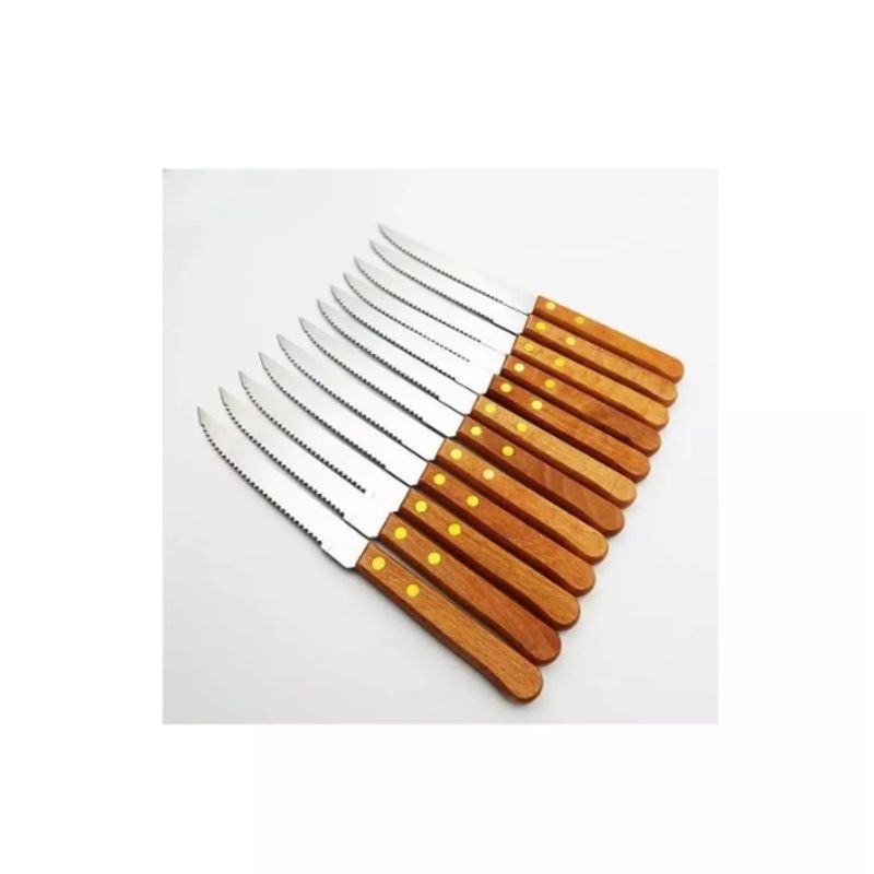 GENERICO - Cuchillos Acero Inoxidable Cubiertos Madera Asado 12 Unidades