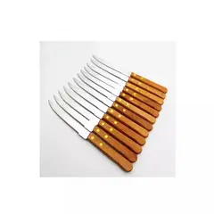 GENERICO - Cuchillos Acero Inoxidable Cubiertos Madera Asado 12 Unidades