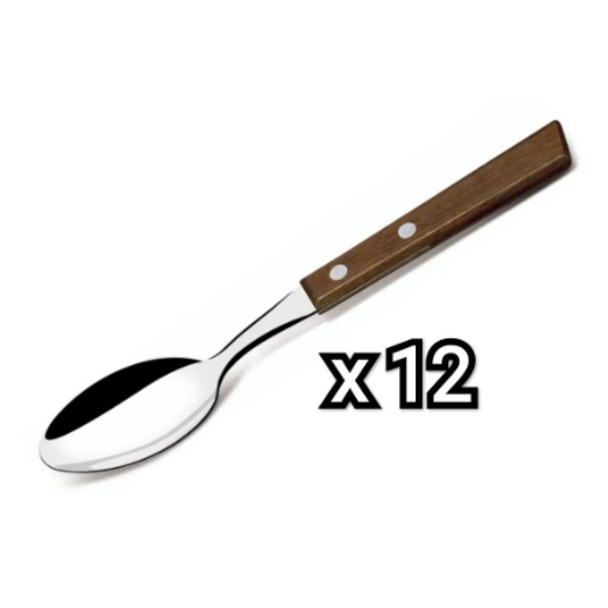 GENERICO - Set 12 Cucharas Acero Inoxidable Cubiertos Madera Cocina