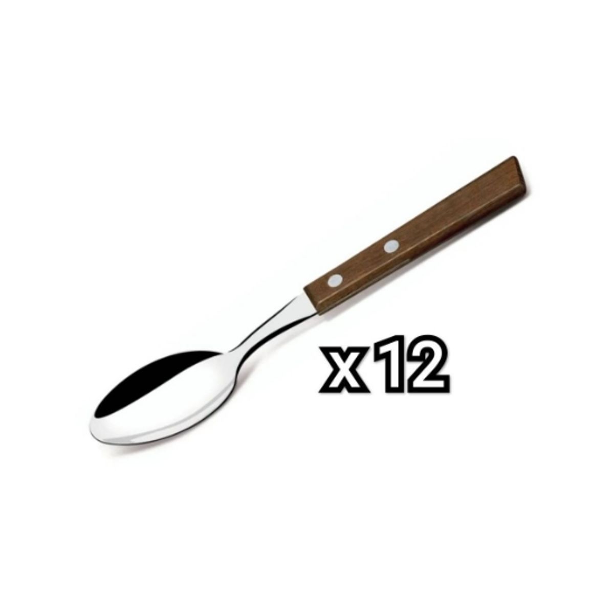 GENERICO - Set 12 Cucharas Acero Inoxidable Cubiertos Madera Cocina