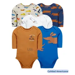 TEDMIMAK - Pack 5 Bodys Niño Manga Larga Perritos Varios 100% Algodón