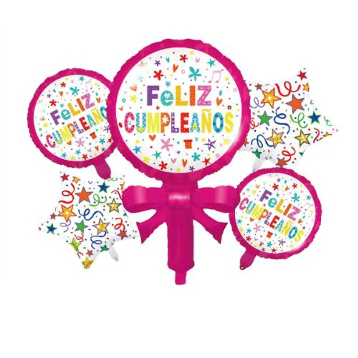 GENERICO - Globos Feliz Cumpleaños 5 Unidades Colores