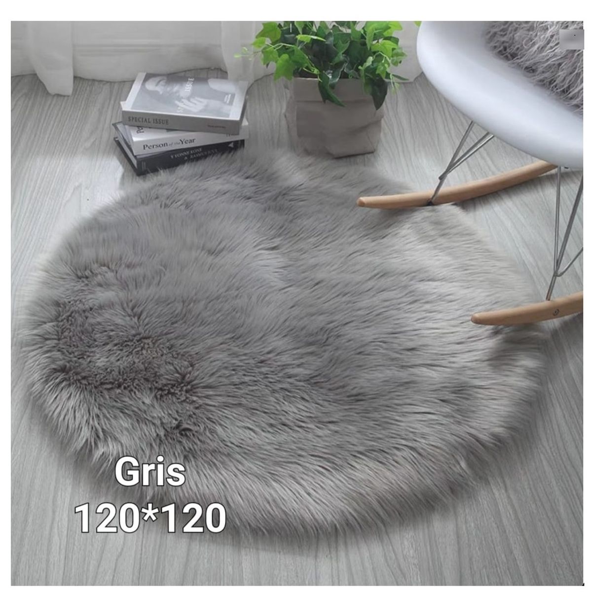GENERICO - alfombra redonda pelo de oveja largo 120x120