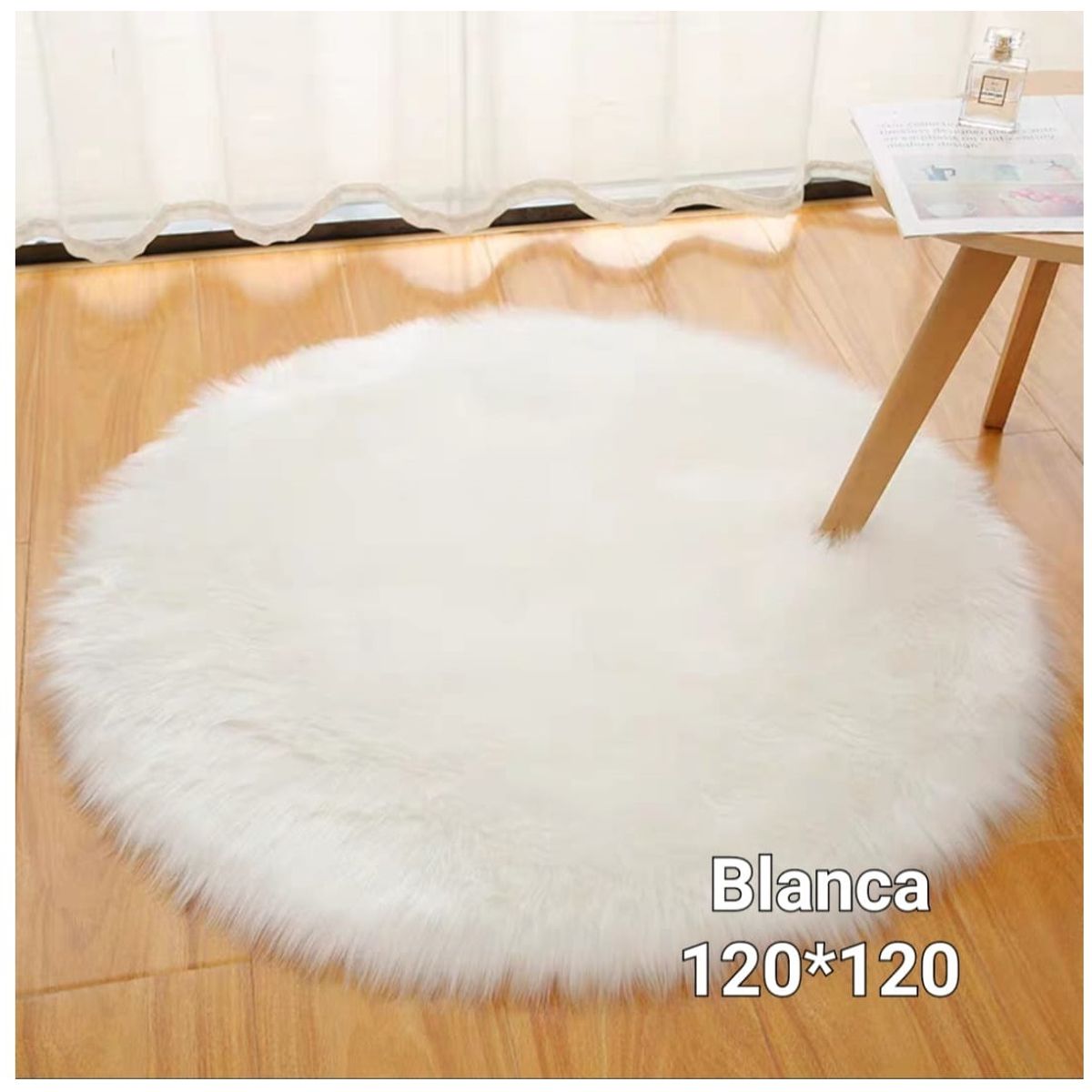GENERICO - alfombra redonda pelo de oveja largo 120x120