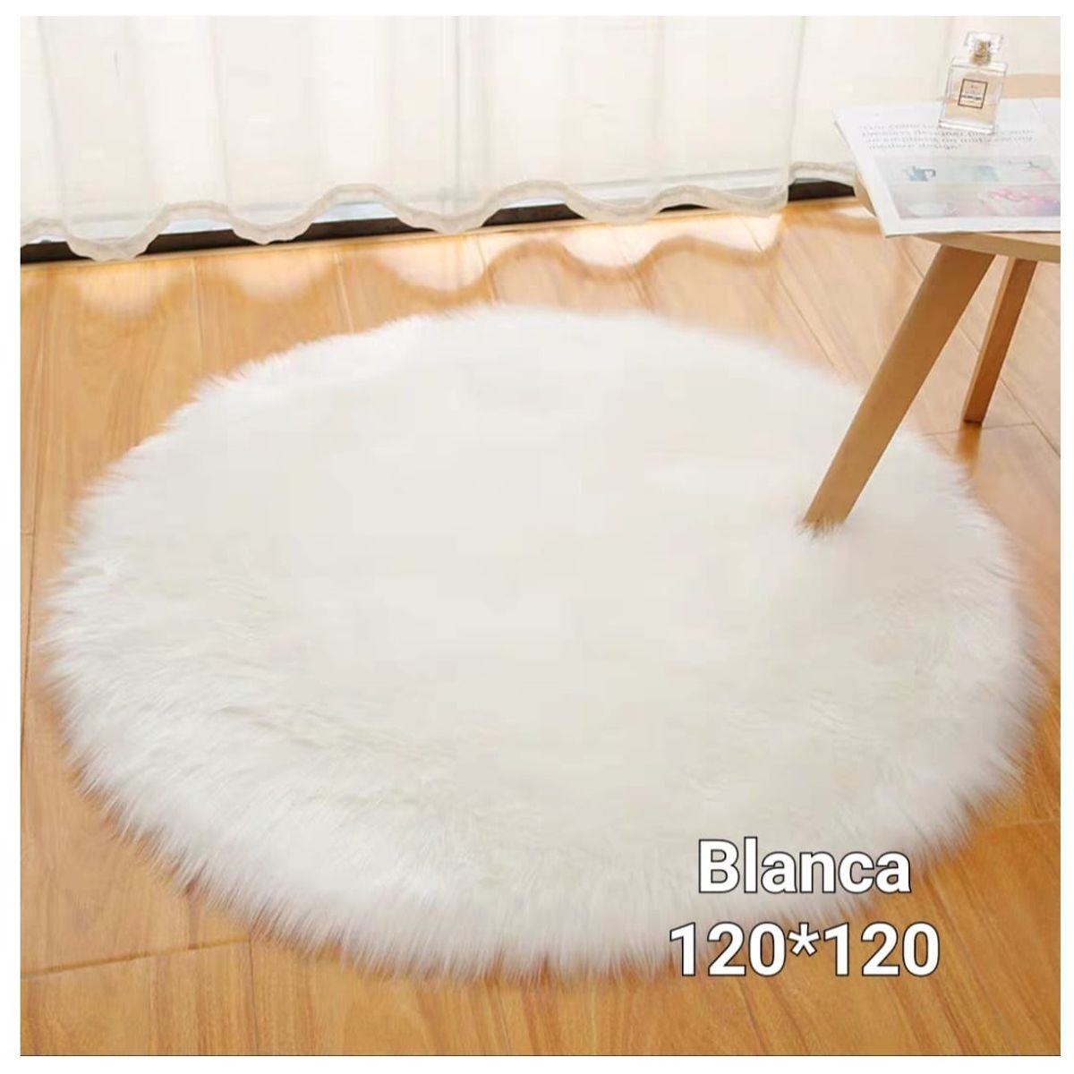 GENERICO - alfombra redonda pelo de oveja largo 120x120
