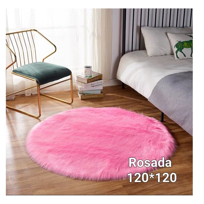 GENERICO - alfombra redonda pelo de oveja largo 120x120