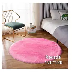 GENERICO - Alfombra redonda pelo de oveja largo 120x120