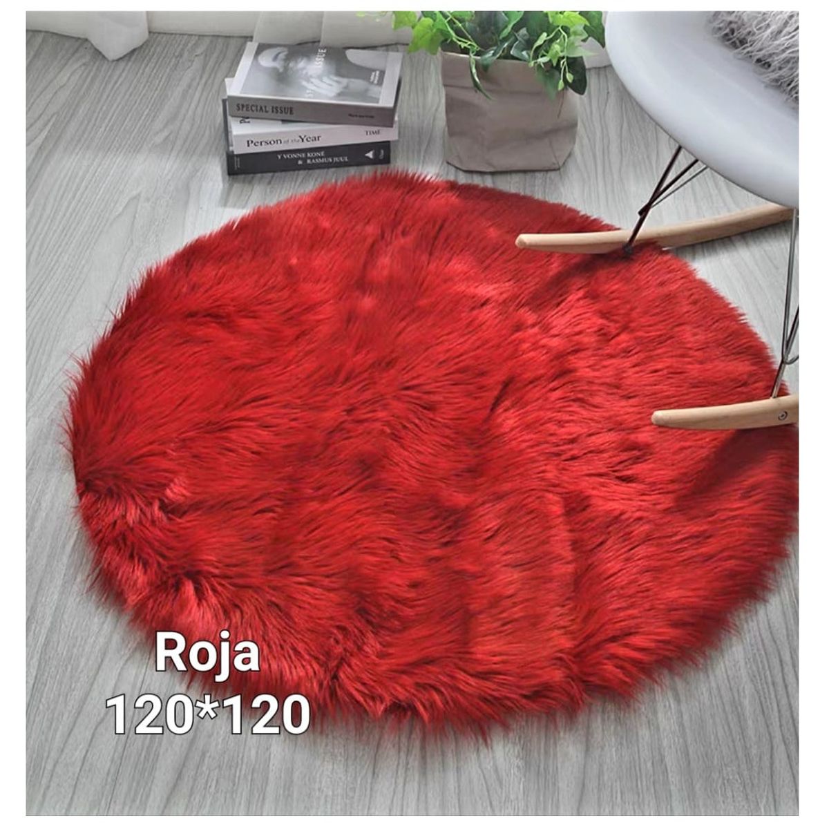 GENERICO - alfombra redonda pelo de oveja largo 120x120