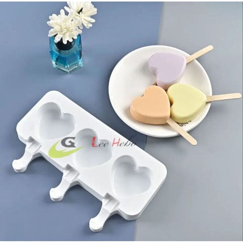 GENERICO - Molde Silicona Paleta De Helado Corazon 3 Divisiones