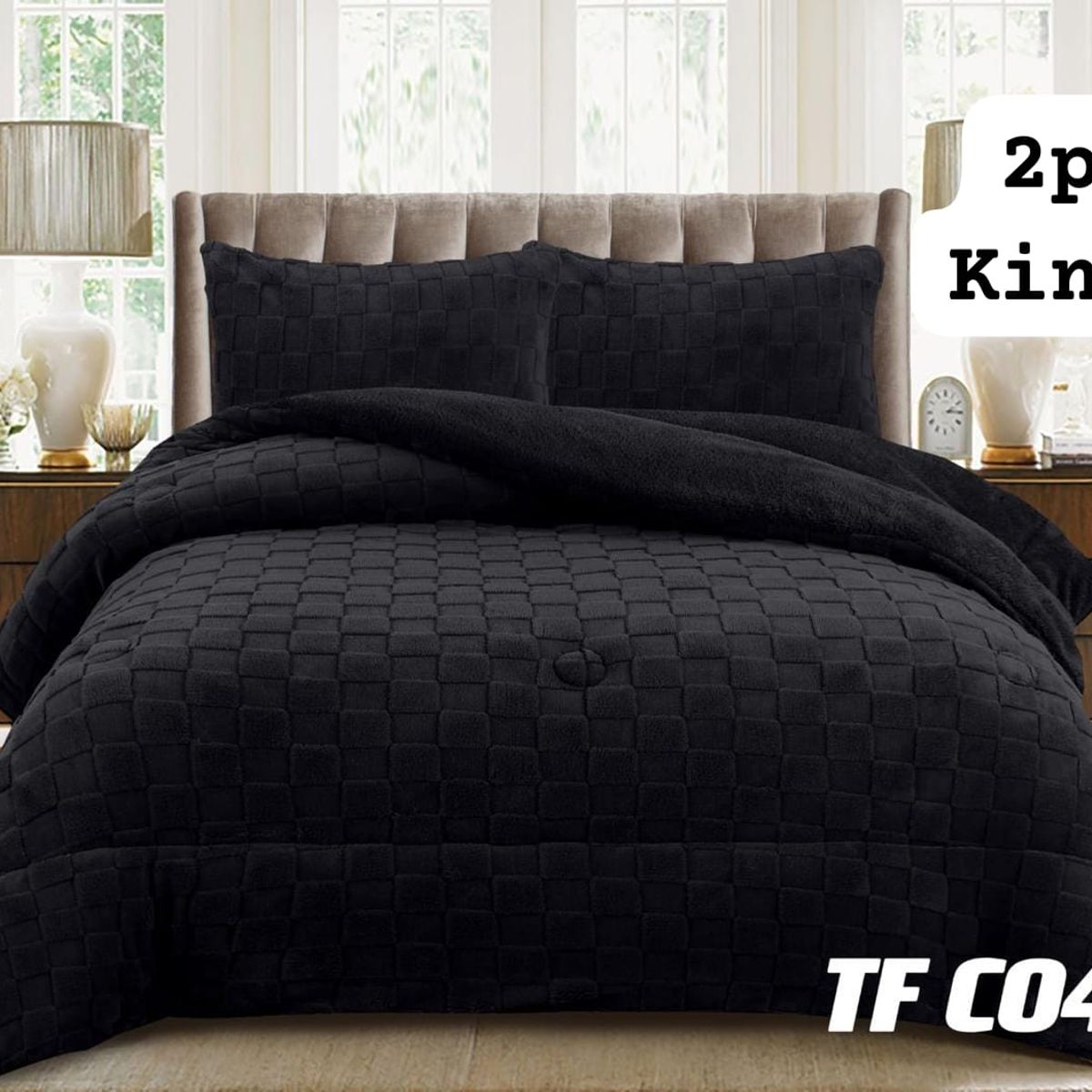 GENERICO - Cobertor  invierno texturizado con chiporro 2 plazas  cuadrille