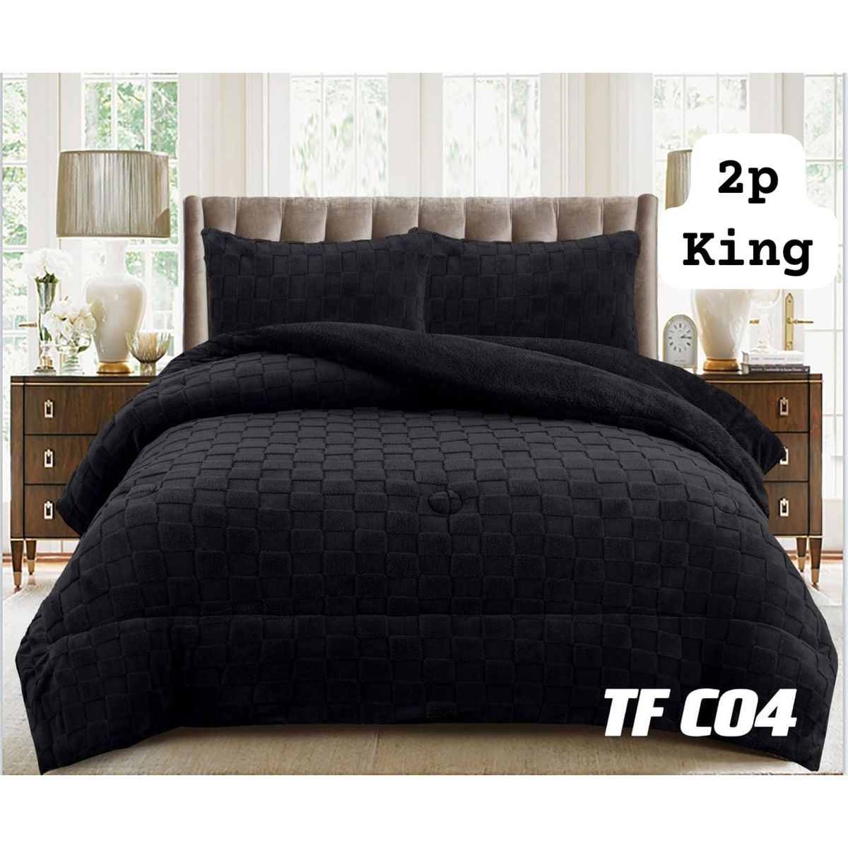 GENERICO - Cobertor  invierno texturizado con chiporro 2 plazas  cuadrille