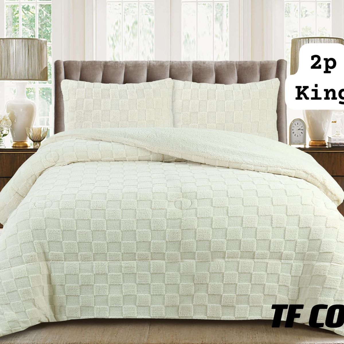 GENERICO - Cobertor  invierno texturizado con chiporro 2 plazas cuadrille