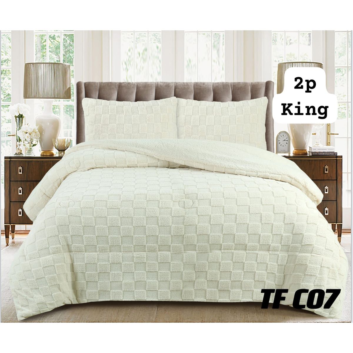 GENERICO - Cobertor  invierno texturizado con chiporro 2 plazas cuadrille