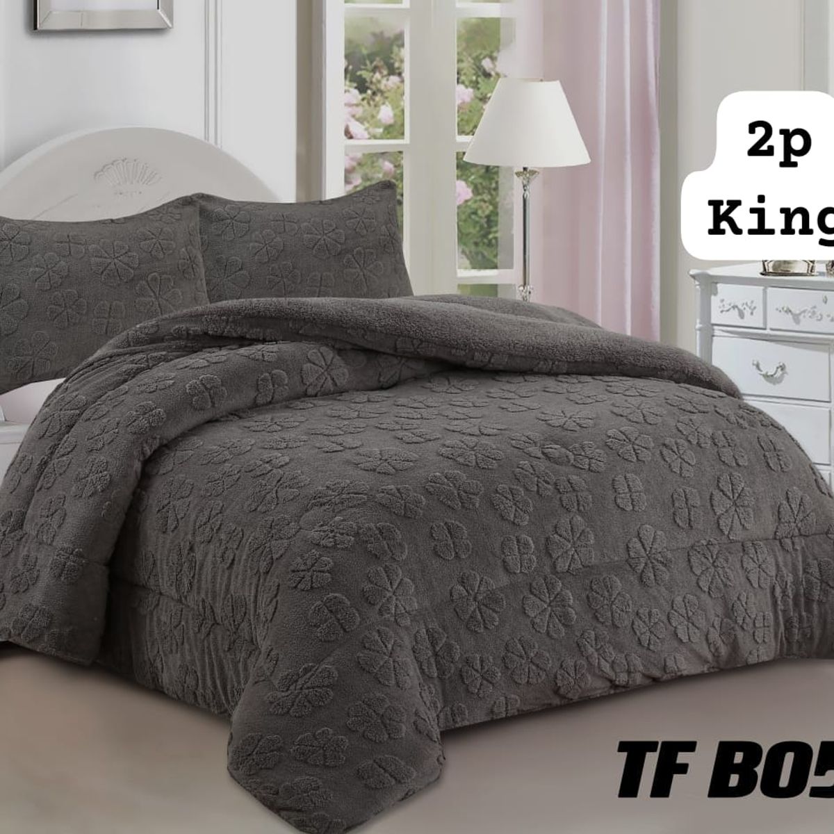 GENERICO - Cobertor  invierno texturizado con chiporro 2 plazas flores