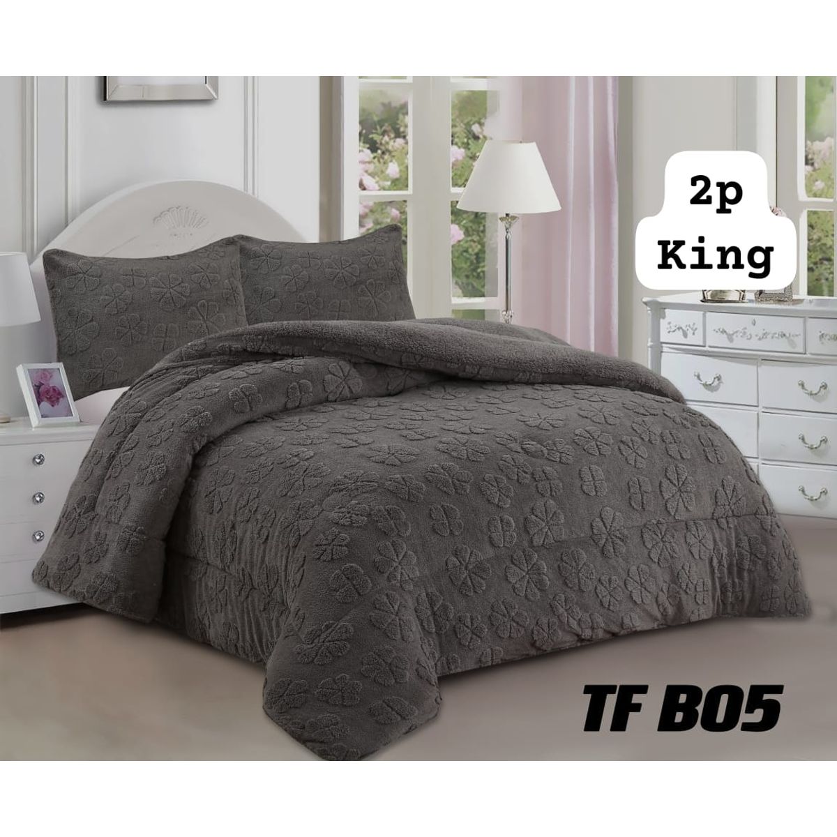 GENERICO - Cobertor  invierno texturizado con chiporro 2 plazas flores