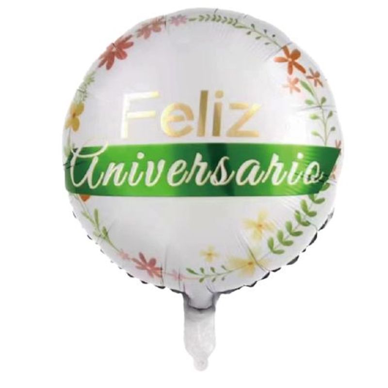 GENERICO - Globo Feliz Aniversario 1 Unidad Color Blanco 45X45 Cm