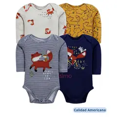 TEDMIMAK - Pack 4 Bodys Niño Manga Larga Zorro Rojo 100% Algodón