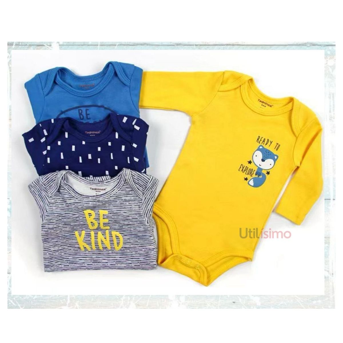 TEDMIMAK - Pack 4 Bodys Tedmimak Niño Manga Larga Zorro 100% Algodón