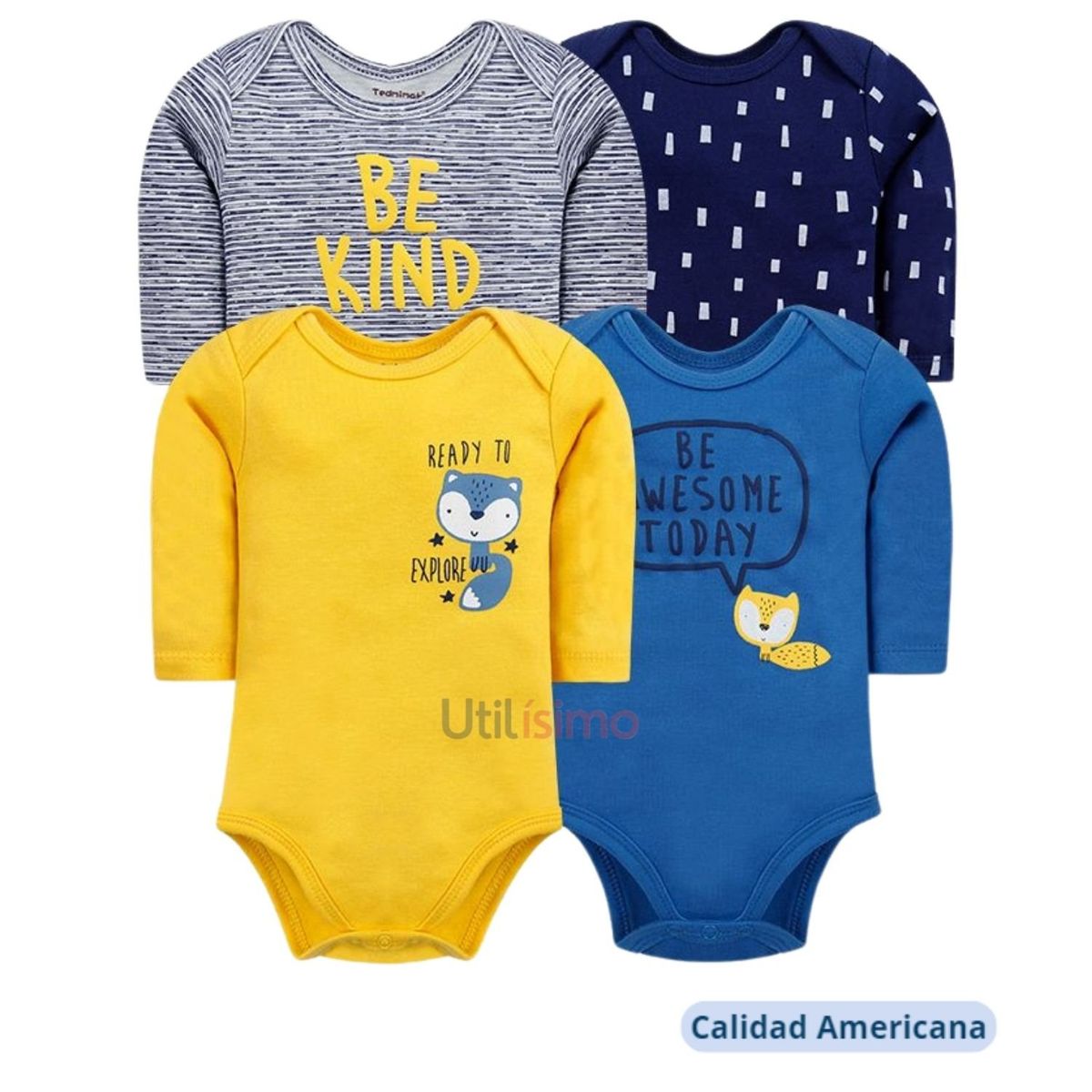 TEDMIMAK - Pack 4 Bodys Tedmimak Niño Manga Larga Zorro 100% Algodón