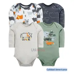 TEDMIMAK - Pack 4 Bodys Niño Manga Larga Montaña 100% Algodón