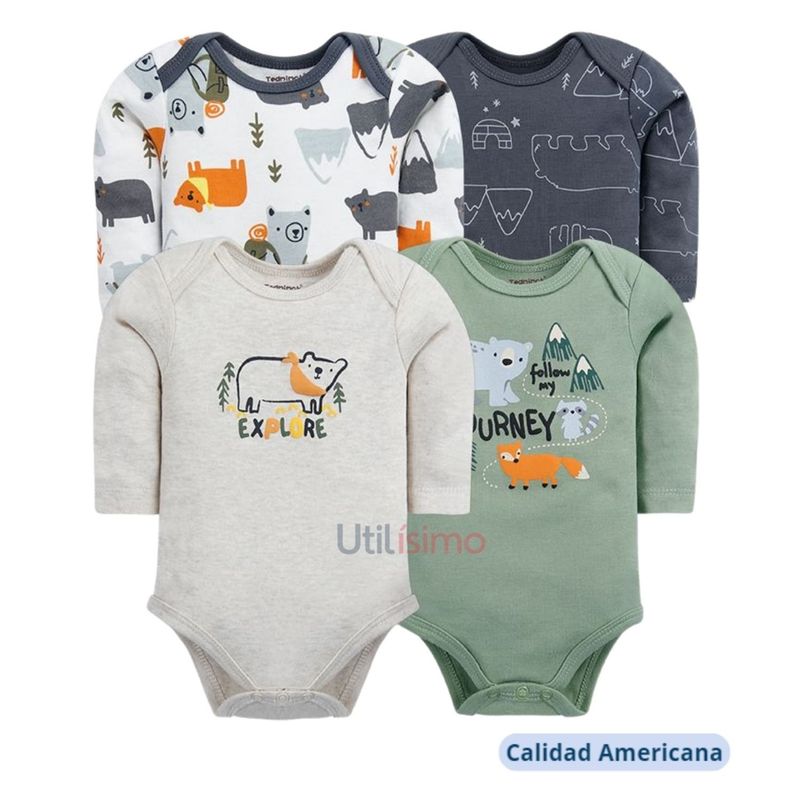 TEDMIMAK - Pack 4 Bodys Tedmimak Niño Manga Larga Montaña 100% Algodón