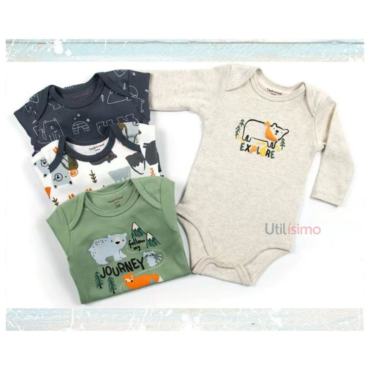 TEDMIMAK - Pack 4 Bodys Tedmimak Niño Manga Larga Montaña 100% Algodón