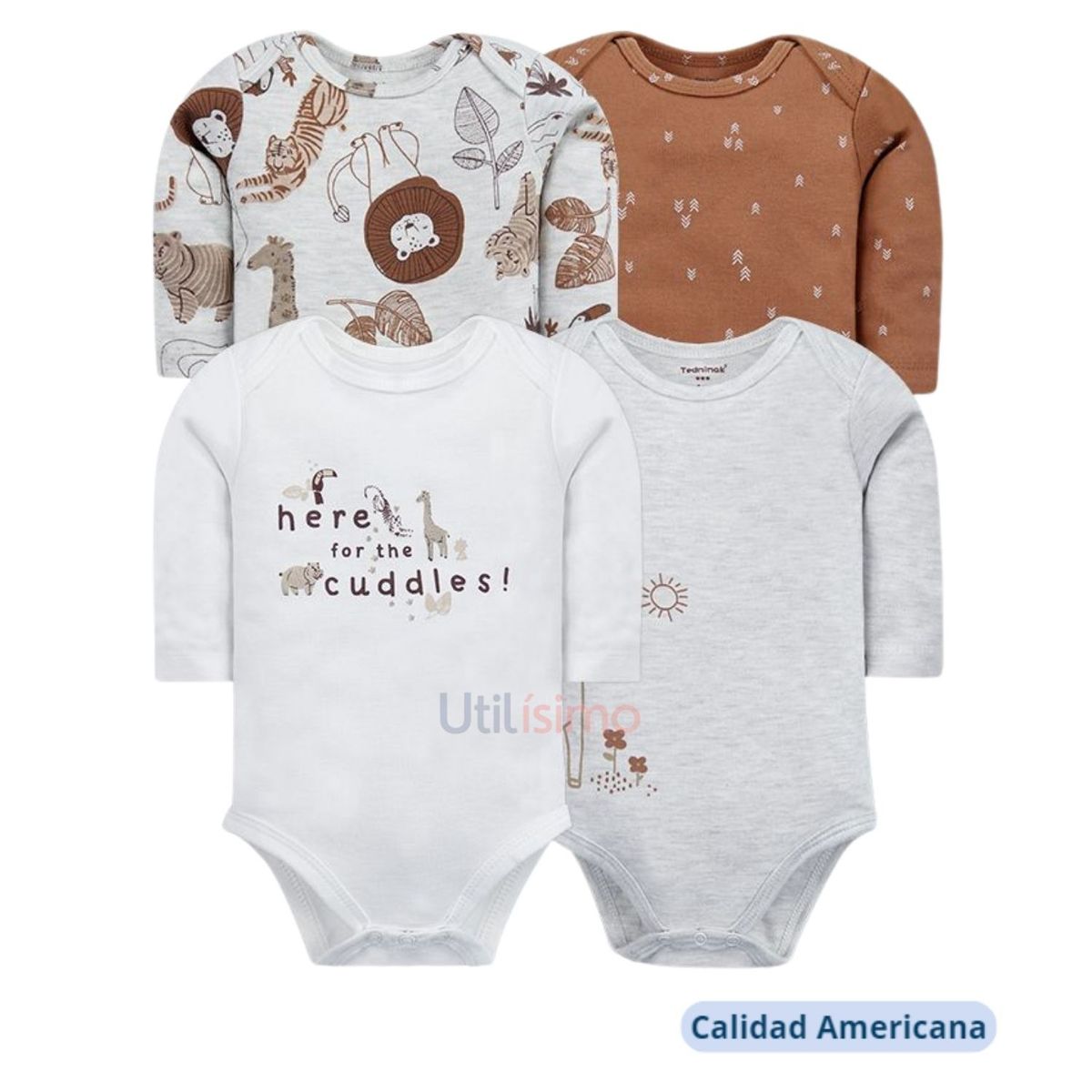 TEDMIMAK - Pack 4 Bodys Tedmimak Niño Manga Larga Selva  100% Algodón