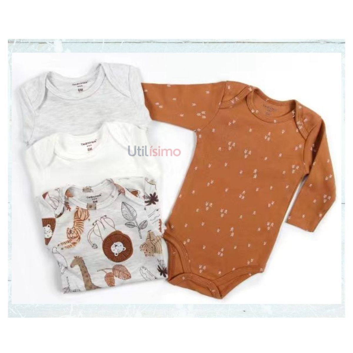 TEDMIMAK - Pack 4 Bodys Tedmimak Niño Manga Larga Selva  100% Algodón