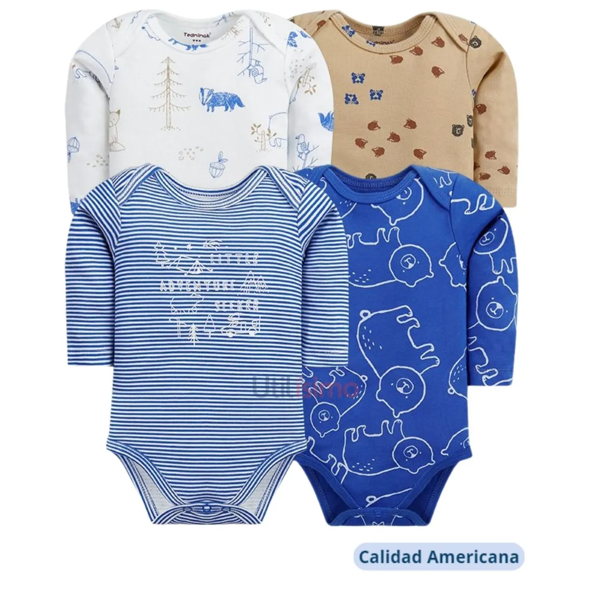 TEDMIMAK - Pack 4 Bodys Tedmimak Niño Manga Larga Bosque 100% Algodón