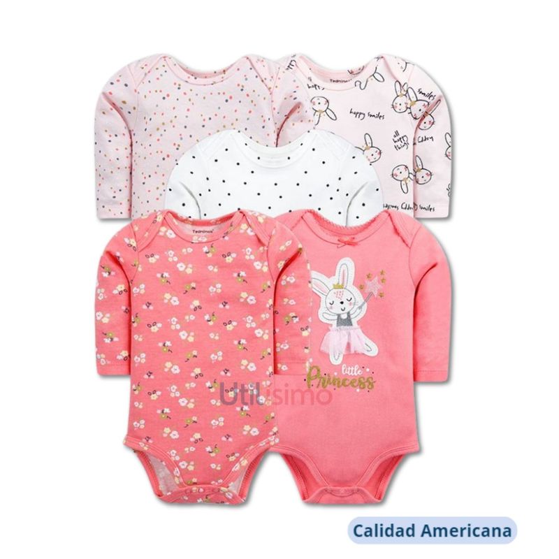 TEDMIMAK - Pack 5 Bodys Tedmimak Niña Manga Larga Conejita Bailarina 100% Algodón
